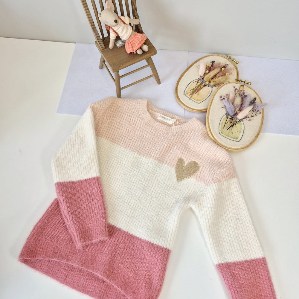 Pink Striped Sweater with Gold Detailing